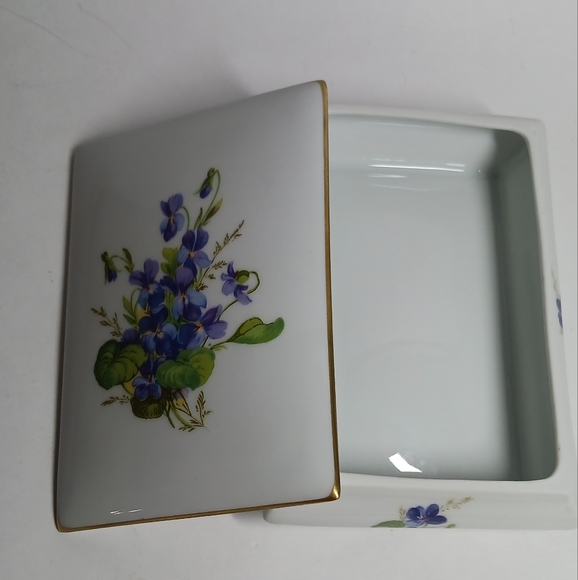 Limoges Covered Trinket Vanity Dish Violets LEC Leclair Candy Jewelry Porcelain - Picture 3 of 9